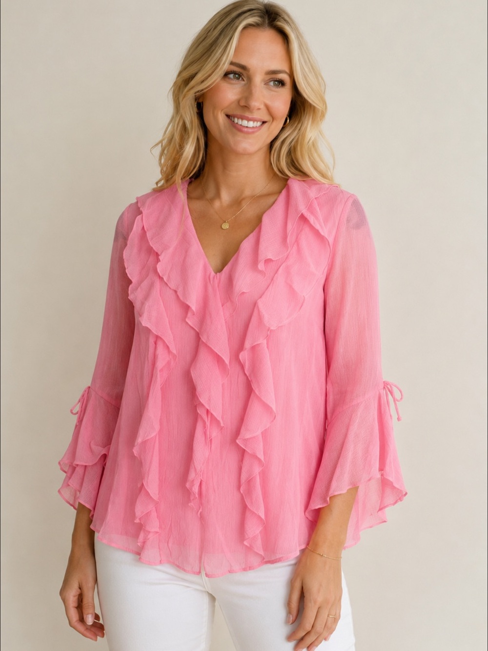 Etro Pink Ruffled V-Neck Blouse